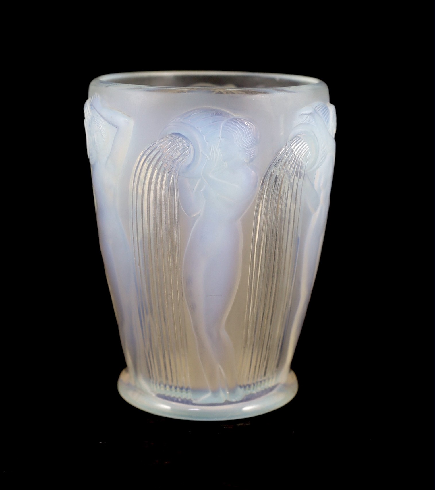 An R. Lalique glass ‘Danaides’ opalescent glass vase, engraved mark ‘R. LALIQUE FRANCE’, Marcilhac No. 972, 18cm high